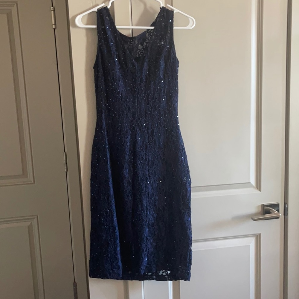 Blue sequin dress.